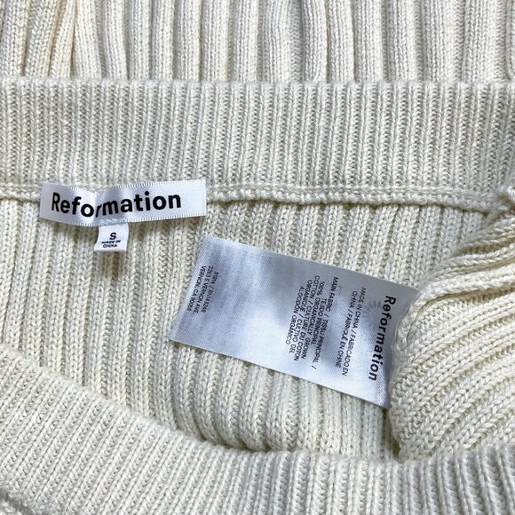 Reformation Skirt Knit Ribbed Ivory Mini Organic Cotton (S) - Picture 7 of 9